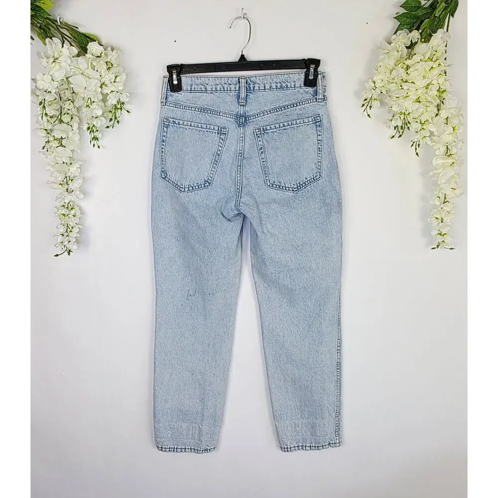 Banana Republic High Rise Straight Jeans 27/4 Petite Light Wash Momcore Denim
